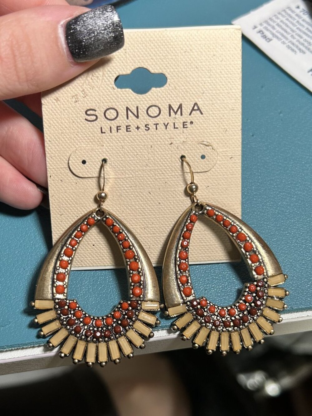 Sonoma Life + Style Boho Teardrop Chandelier Earrings Beaded Fan NWT